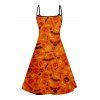 Robe D'Eté Ligne A Squelette Imprimée à Bretelle Fine à Taille Haute sans Manches - Orange S | US 4