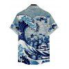 Chemise Décontractée Chat de Mer Dessin Animé Imprimé à Manches Courtes - Bleu clair L