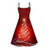 Robe D'Eté Ligne A Sapin de Noël Imprimé à Taille Haute sans Manches à Paillettes - Rouge foncé XXXXXL | US 20