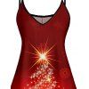 Robe D'Eté Ligne A Sapin de Noël Imprimé à Taille Haute sans Manches à Paillettes - Rouge foncé XXXXXL | US 20