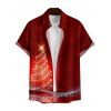 Chemise Décontractée Sapin de Noël Imprimé Boutonnée à Manches Courtes à Paillettes - Rouge foncé S