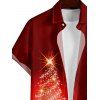 Chemise Décontractée Sapin de Noël Imprimé Boutonnée à Manches Courtes à Paillettes - Rouge foncé 4XL