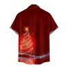 Chemise Décontractée Sapin de Noël Imprimé Boutonnée à Manches Courtes à Paillettes - Rouge foncé S