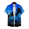 Chemise Décontractée Boutonnée Arbre et Coucher du Soleil Imprimés à Manches Courtes - Bleu 4XL