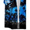 Chemise Décontractée Boutonnée Arbre et Coucher du Soleil Imprimés à Manches Courtes - Bleu L