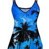 Robe D'été Ajourée à Imprimé Arbre à Bretelles Spaghetti - Bleu XXXXXL | US 20