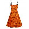 Skeleton Surfing Print V Neck High Waist Spaghetti Strap Dress and Roll Up Sleeve Shirt Resort Outfit - Orange S | US 4