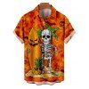 Skeleton Surfing Print V Neck High Waist Spaghetti Strap Dress and Roll Up Sleeve Shirt Resort Outfit - Orange S | US 4