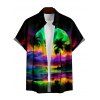 Colorful Beach Landscape Print V Neck Spaghetti Strap Dress and Roll Up Sleeve Shirt Resort Outfit - Noir S | US 4