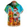 Christmas Santa Claus Surfing Print V Neck Spaghetti Strap Dress and Roll Up Sleeve Shirt Resort Outfit - Orange S | US 4