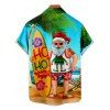 Christmas Santa Claus Surfing Print V Neck Spaghetti Strap Dress and Roll Up Sleeve Shirt Resort Outfit - Orange S | US 4