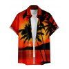 Sunset Tree Print V Neck High Waist Spaghetti Strap Dress and Roll Up Sleeve Shirt Resort Outfit - Orange S | US 4