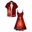 Christmas Snow Tree Glitter Print V Neck High Waist Spaghetti Strap Dress and Roll Up Sleeve Shirt Outfit - Rouge S | US 4