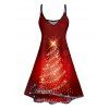 Christmas Tree Glitter Print V Neck High Waist Spaghetti Strap Dress and Roll Up Sleeve Shirt Outfit - Rouge foncé S | US 4