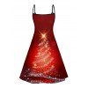 Christmas Tree Glitter Print V Neck High Waist Spaghetti Strap Dress and Roll Up Sleeve Shirt Outfit - Rouge foncé S | US 4