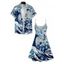 Cartoon Sea Cat Print V Neck Spaghetti Strap Dress and Roll Up Sleeve Shirt Outfit - Bleu clair S | US 4