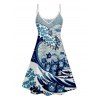 Cartoon Sea Cat Print V Neck Spaghetti Strap Dress and Roll Up Sleeve Shirt Outfit - Bleu clair S | US 4