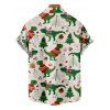 Chemise Décontractée Boutonnée Dinosaure et Neige Imprimés à Manches Courtes - Blanc XL