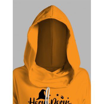 Letter Slogan Print High-Low Drawstring Hooded Long-Sleeve Hoodie