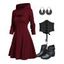 Hooded Cable Sweater Dress Set Lace Up Corset Belt and Zip Up Chunky Heel Boots Tribal Style Floral Earrings Outfit - Rouge foncé S | US 4