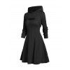 Hooded Cable Knit Arm Sweater Dress Set and Lace Up Corset Belt Lace Up Ankle Boots Hollow Out Earrings Outfit - Noir S | US 4