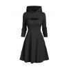 Hooded Cable Knit Arm Sweater Dress Set and Lace Up Corset Belt Lace Up Ankle Boots Hollow Out Earrings Outfit - Noir S | US 4