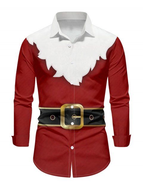 Chemise Manches Longues Décontractée à Imprimé Ceinture et Boutons de Noël pour Hommes