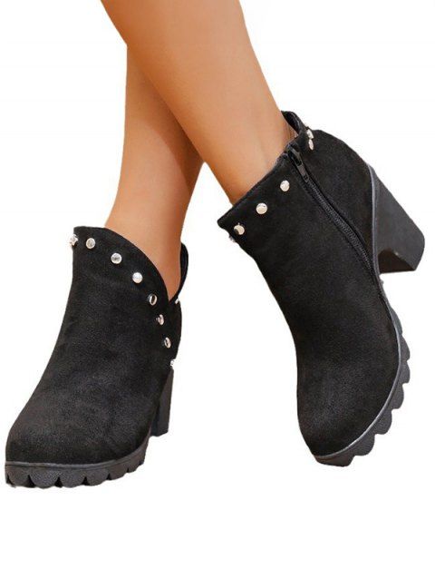 Comfortable Side Zipper Chunky Heel Ankle Boots