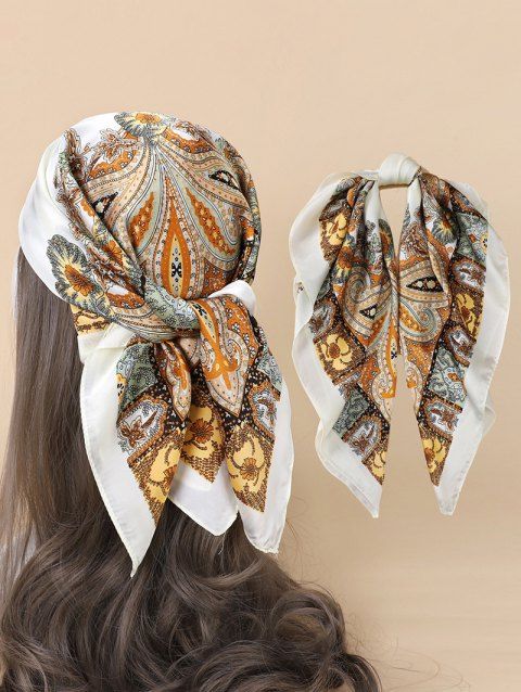 Foulard Carré Accessoire de Cheveux en Fausse Soie Cachemire Imprimé