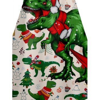 Christmas Tree Snow Dinosaur Scarf Print V Neck Spaghetti Strap Dress Sleeveless A Line Cami Dress