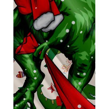 Christmas Tree Snow Dinosaur Scarf Print V Neck Spaghetti Strap Dress and Roll Up Sleeve Shirt Outfit