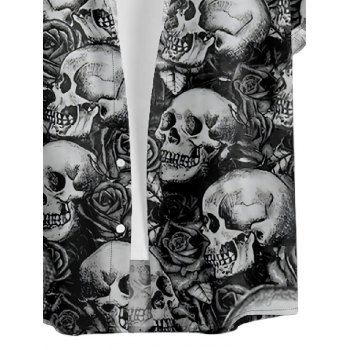 Men's Skull Rose Print Roll Up Sleeve Shirt Button Up Short Sleeve Casual Shirt