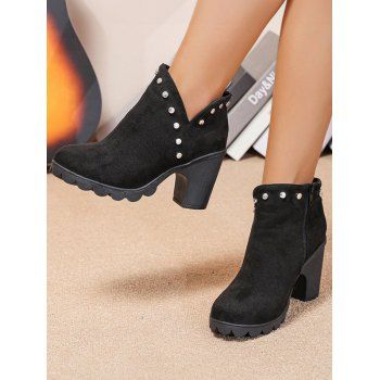 Comfortable Side Zipper Chunky Heel Ankle Boots 
