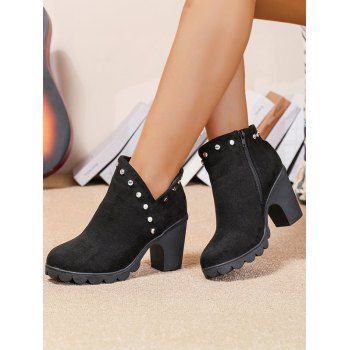 Comfortable Side Zipper Chunky Heel Ankle Boots 