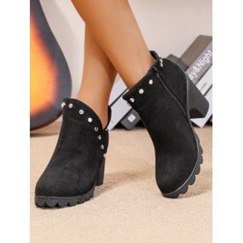 Comfortable Side Zipper Chunky Heel Ankle Boots 
