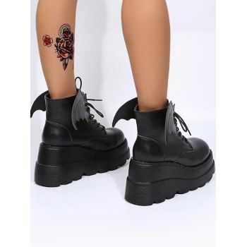 Gothic Winged Wedge Ankle Boots Solid PU Platform Martin Boots