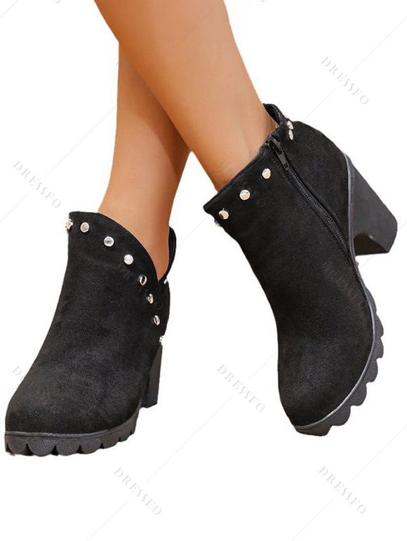 Comfortable Side Zipper Chunky Heel Ankle Boots - Noir EU 42