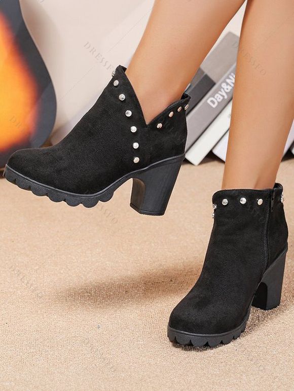 Comfortable Side Zipper Chunky Heel Ankle Boots - Noir EU 38