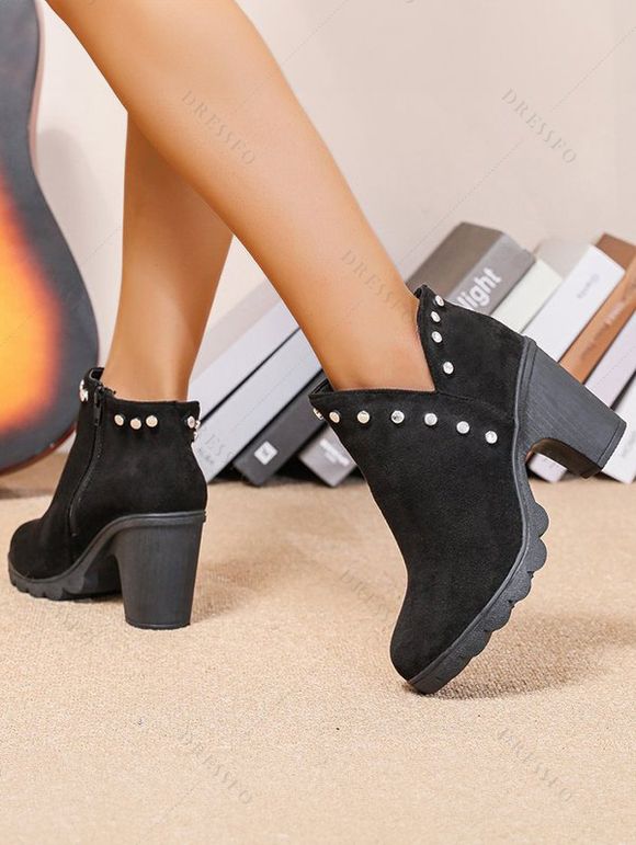 Comfortable Side Zipper Chunky Heel Ankle Boots - Noir EU 38