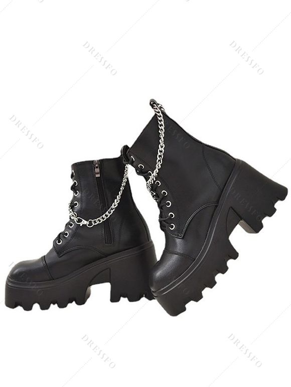 Chain Decor Chunky Sole Black British Style Martin Boots Punk Short Motorcycle Boots - Noir EU 42