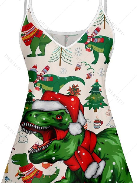 Robe Ligne A Dinosaure et Neige Imprimés à Bretelle Fine sans Manches - Blanc XXXXXL | US 20