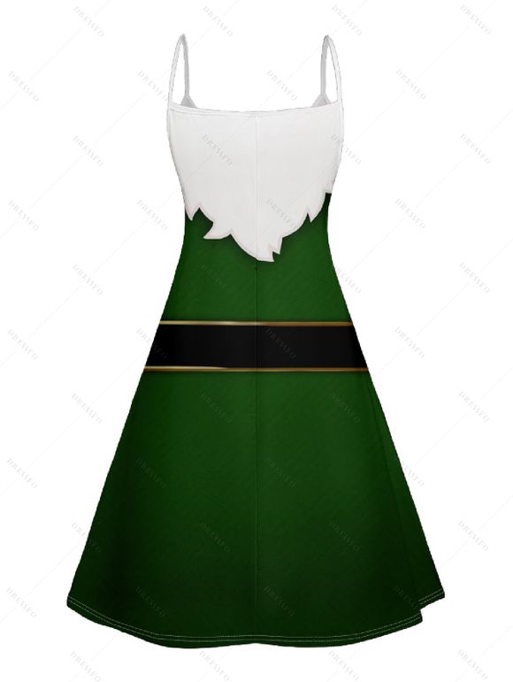 Robe D'Eté Ligne A Contrastée Ceinturée à Bretelle Fine sans Manches à Col V - Vert profond XXXL | US 16