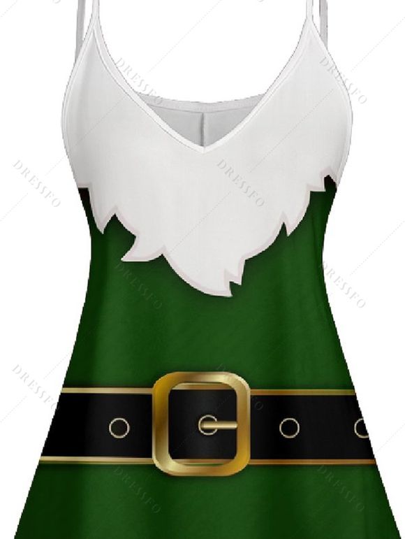 Robe D'Eté Ligne A Contrastée Ceinturée à Bretelle Fine sans Manches à Col V - Vert profond XXXL | US 16