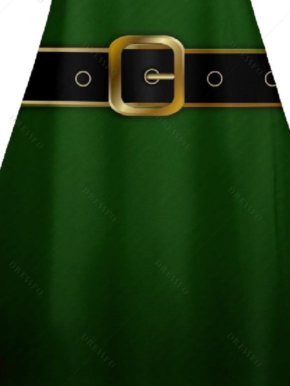 Robe D'Eté Ligne A Contrastée Ceinturée à Bretelle Fine sans Manches à Col V - Vert profond XXXL | US 16