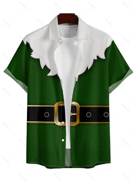 Chemise Décontractée Ceinture avec Manches Roulées et à Imprimé pour Hommes - Vert profond 2XL