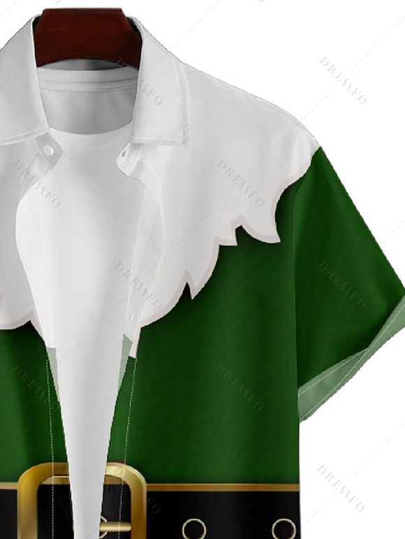 Chemise Décontractée Ceinture avec Manches Roulées et à Imprimé pour Hommes - Vert profond XL