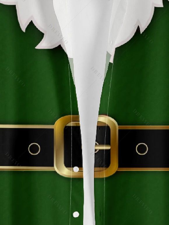 Chemise Décontractée Ceinture avec Manches Roulées et à Imprimé pour Hommes - Vert profond XL