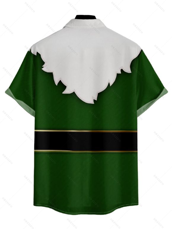 Christmas Belt Print Contrast V Neck Spaghetti Strap Dress and Roll Up Sleeve Shirt Outfit - Vert profond S | US 4