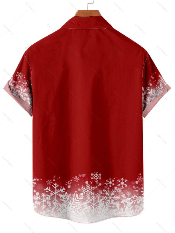 Chemise Décontractée Sapin de Noël et Neige Imprimés à Manches Roulées à Paillettes - Rouge S