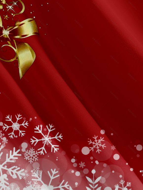 Chemise Décontractée Sapin de Noël et Neige Imprimés à Manches Roulées à Paillettes - Rouge S